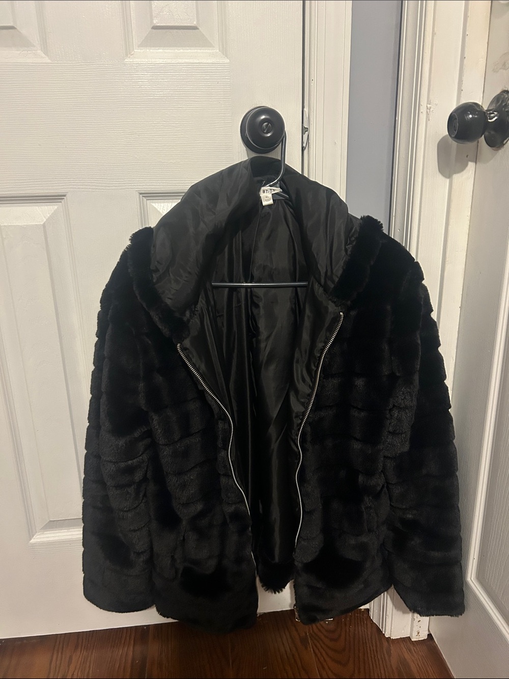 Say What? Black Faux Fur Teddy Jacket with Zip Front